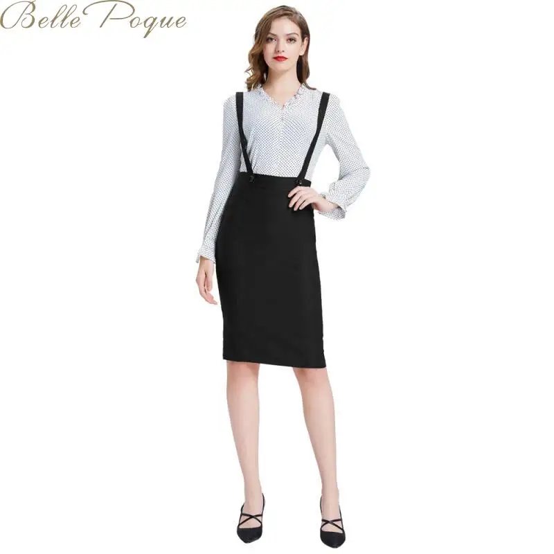 

Belle Poque 2019 Women Autumn Straps Skirts Suspender Skirt Casual High Waist Pencil Skirts Elegant Office Midi Skirt Female