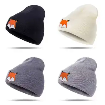 

Winter Hat Embroidery Fox Animals Winter Hat For Men And Women Outdoor Beanie Hip Hop Cap Solid Color Unisex Warm Knitted Hat
