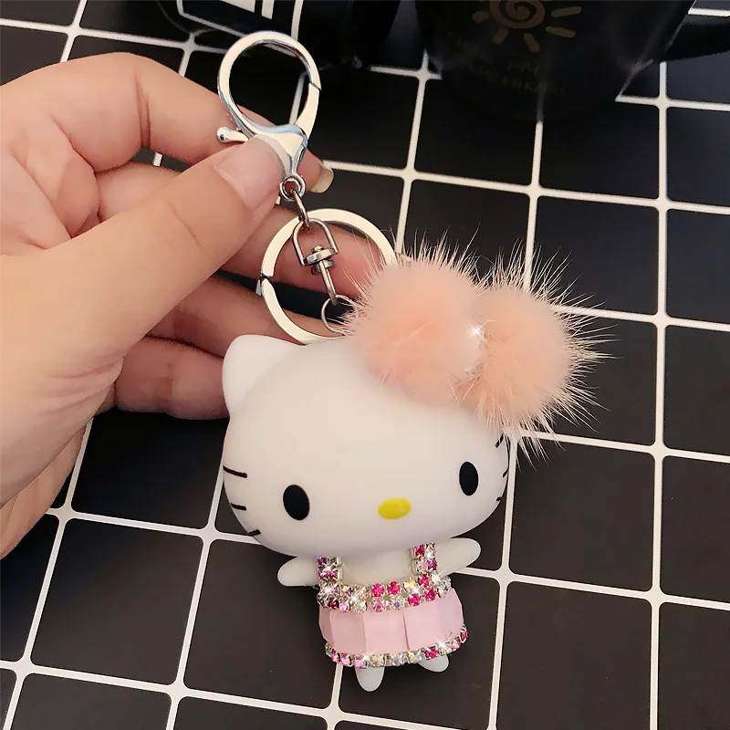 Милый брелок hello kitty для ключей женский держатель для ключей аниме Kt Cat Детский брелок-игрушка цепь автомобильный брелок на запястье веревка Подарочная цепочка для ключей - Цвет: Type 1