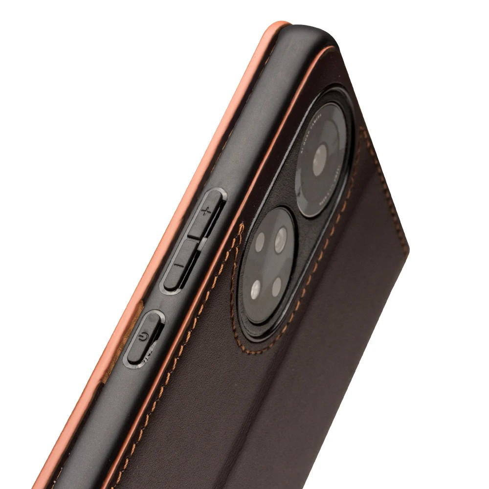 QIALINO Genuine Leather Bracket Function Flip Case for Huawei Honor50 Pure Handmade Phone Cover with Card Slots for Honor 50 Pro