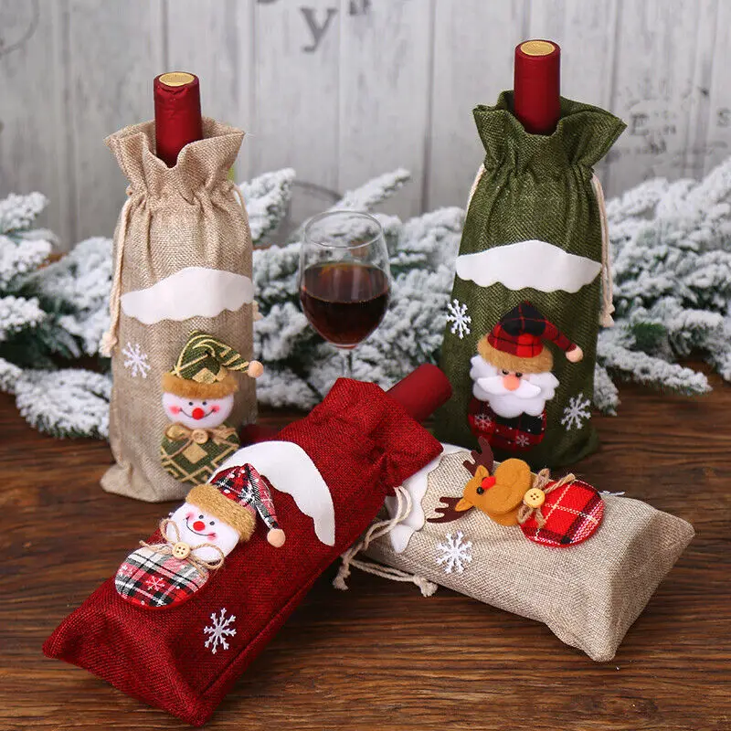 

Christmas Decorations for Home Santa Claus Wine Bottle Cover Snowman Stocking Gift Holders Xmas Navidad Decor New Year