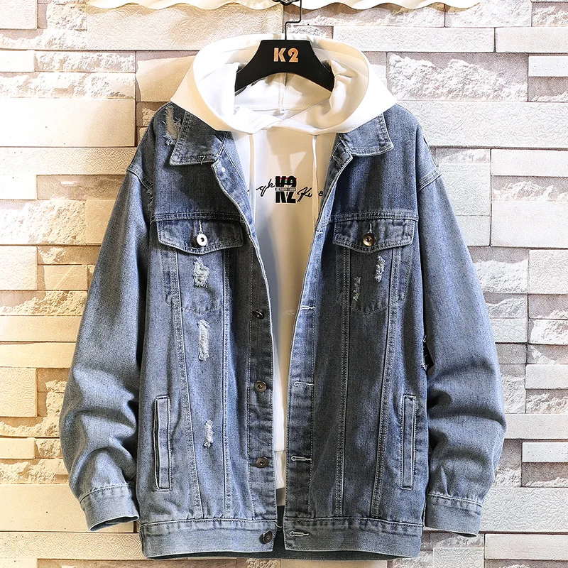 

2020 new solid color men's bomber denim jacket spring and autumn men's jacket brand casual street large size men's clothing