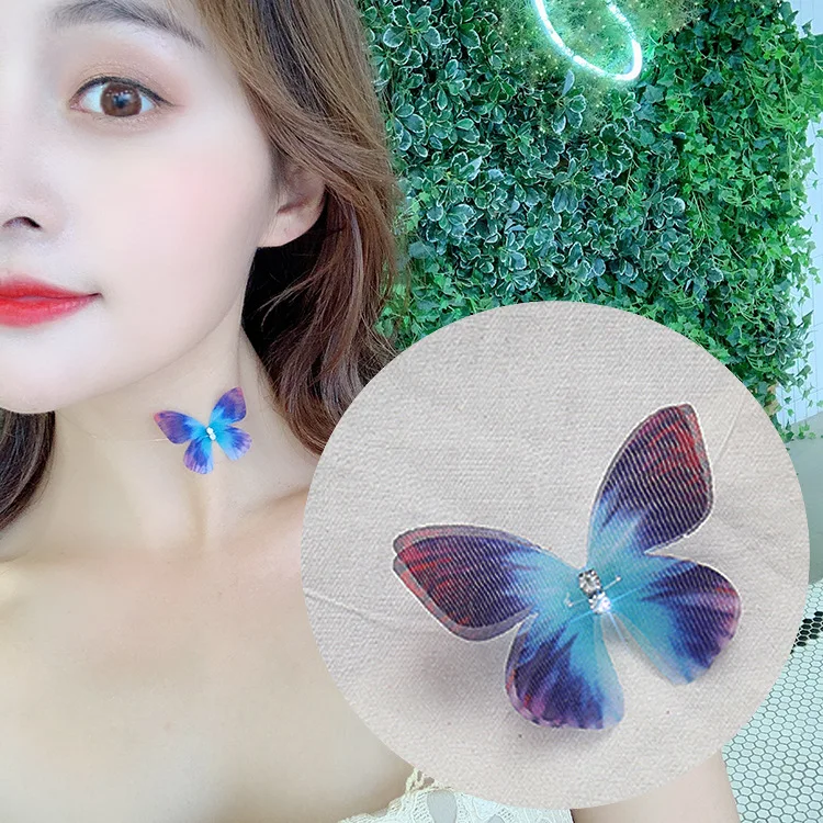 

Trendy Fashion Necklace Korean Crystal Butterfly Elf Necklace Female Romantic Holiday Wind Transparent Fishline Necklace