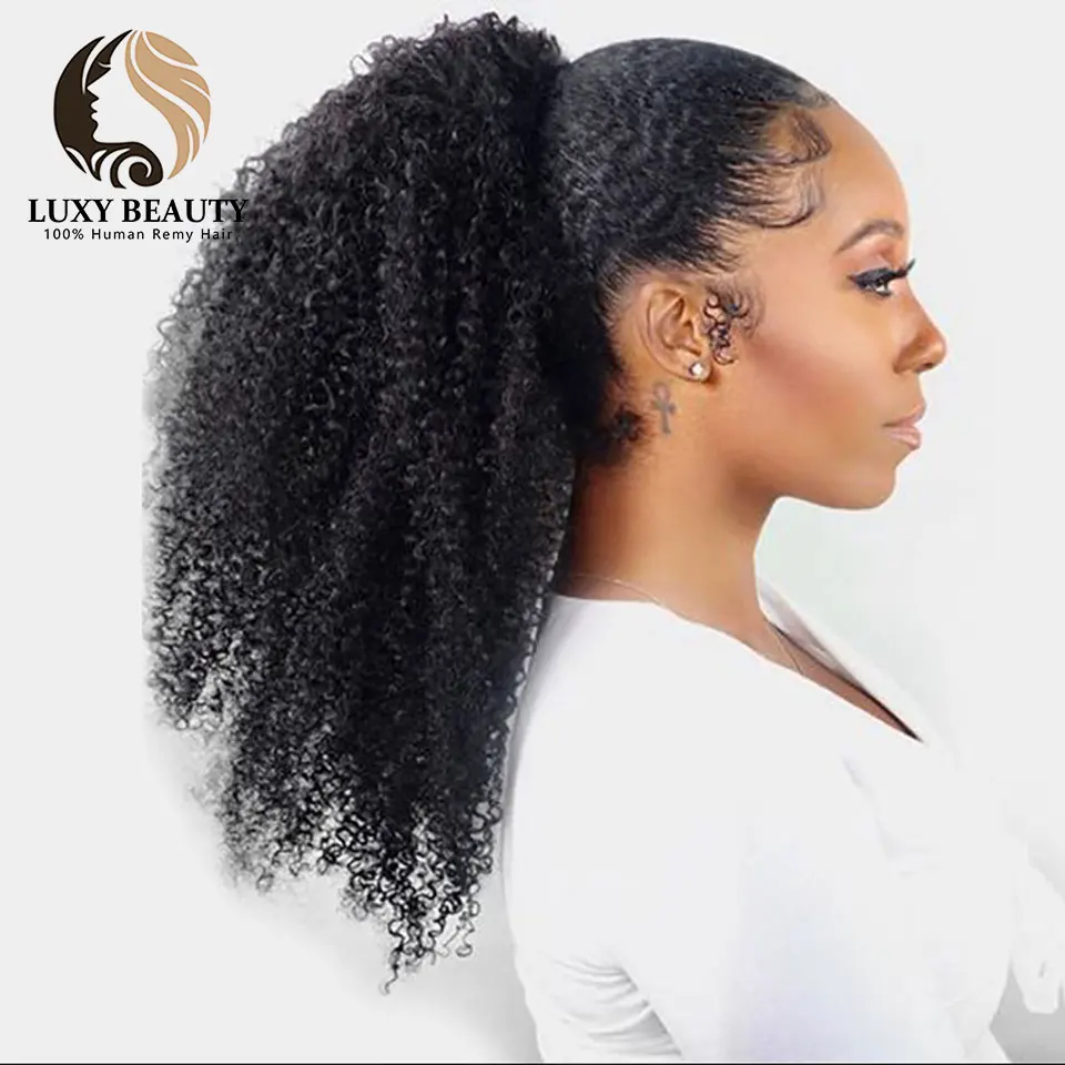 Luxy Beauty Ponytail Afro Kinky Curly Human Hair Extensions  8"-20" 120g Non-Remy Brazilian Pony Tail For African American Women