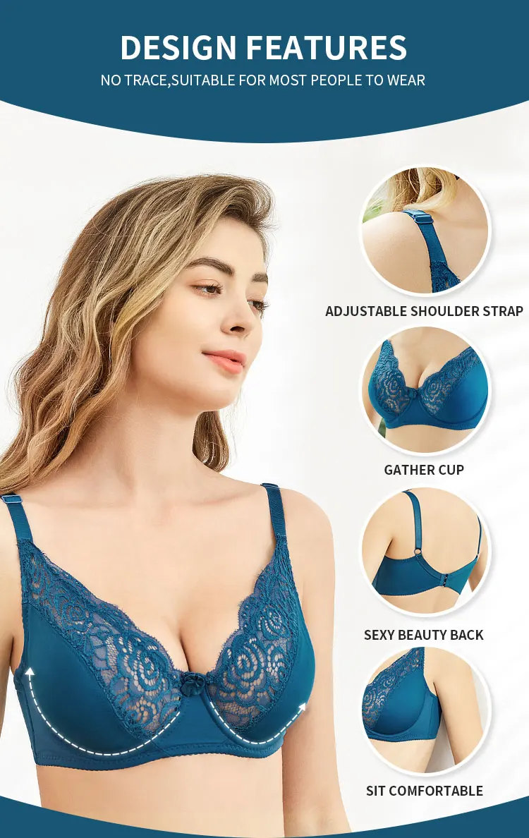 bras Sexy Lace Bra Women Floral Underwire Bralette Sexy Lingerie Ladies Thin Large Intimates Plus Size Underwear Female C D Cup strapless push up bra