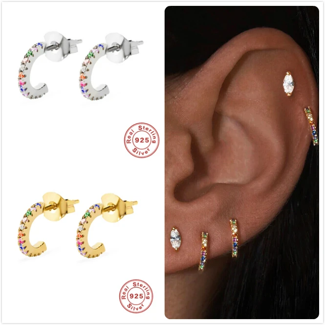 Серьги из настоящего серебра 925 пробы для женщин серьги с золотым радужным