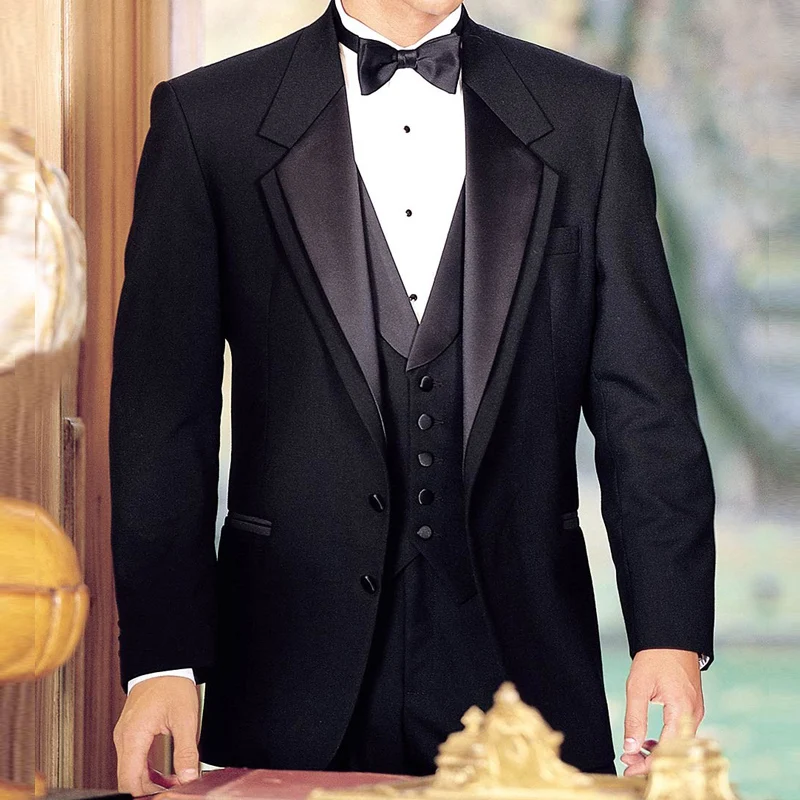 

Black Groom Tuxedos for Wedding Smoking Man Suit 3 Piece Mens Suits 2020 Set Jacket Pants Vest Male Costumes