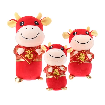 

2021 New Year Chinese Zodiac Ox Plush Toys Red Milk Cow Mascot Plush Doll Party Decoration