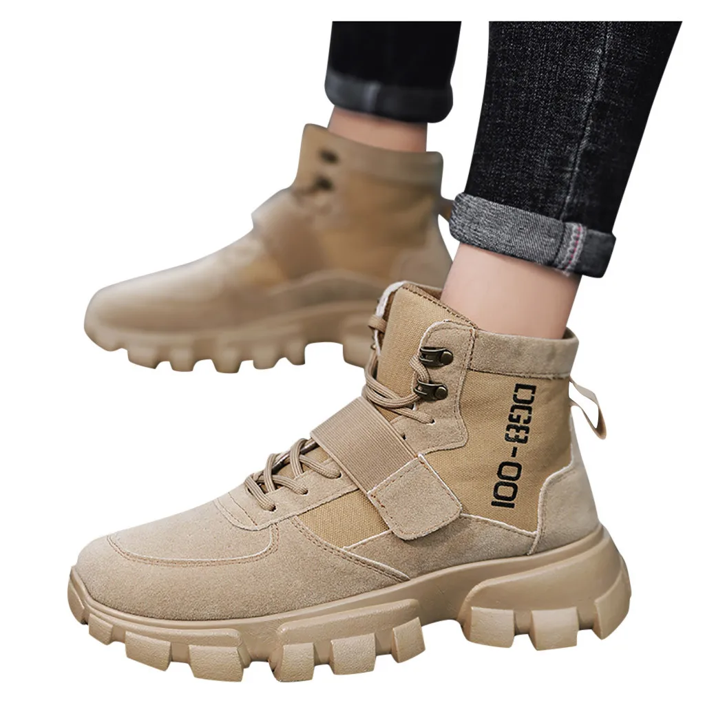 Мужские повседневные ботинки с высоким берцем в стиле ретро рабочая обувь без шнуровки на толстой подошве модная удобная обувь для отдыха