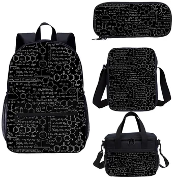 

4 Pcs Travel Student Backpack Chemical Formula Printing School Bag for University Students New Style Kids Book Bag Pack