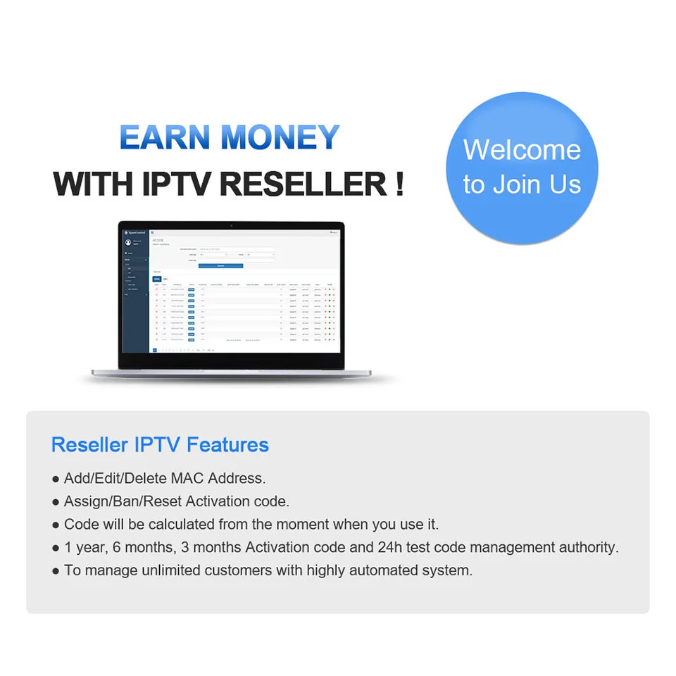 IPTV France Arabia Spain Portugal Greece Russia Poland IPTV Code subscription M3U Smart TV Android TV Box Control Panel Reseller