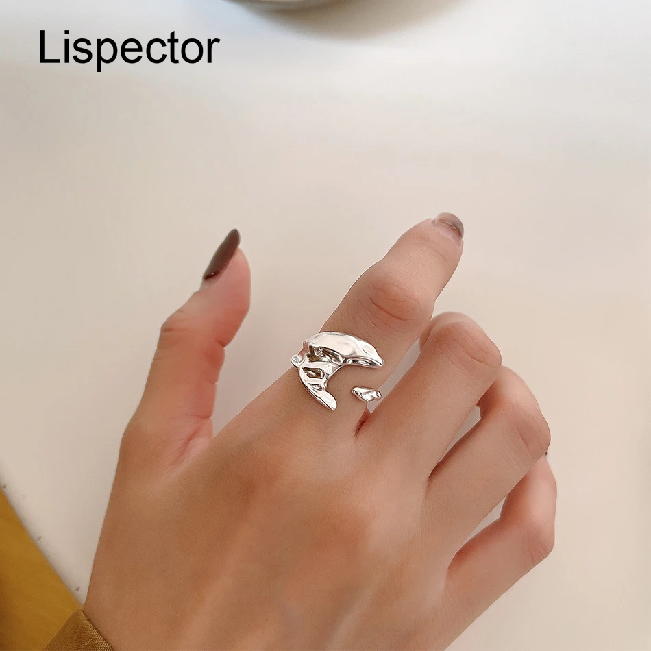 

Lispector 925 Sterling Silver Korean Irregular Fish Tail Rings for Women Minimalist Open Wrap Ring Party Female Jewelry Gifts
