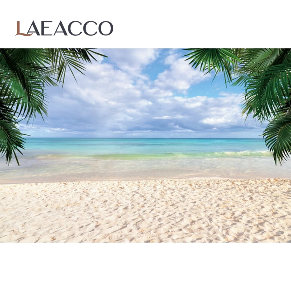 Тропический фон Laeacco для фотосъемки с изображением моря пляжа пальм дерева