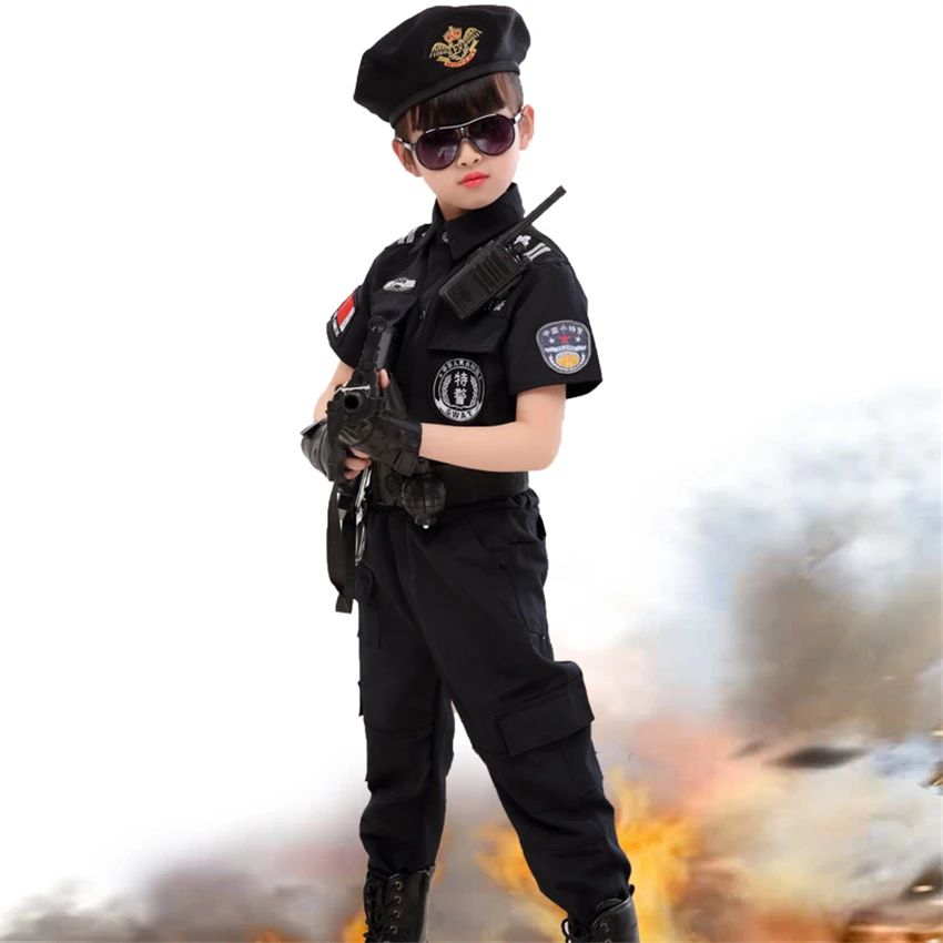 Online Kinder Halloween Polizist Kostüme Kinder Party Karneval Polizei Uniform 110 160cm Jungen Armee Polizisten Cosplay Kleidung Sets