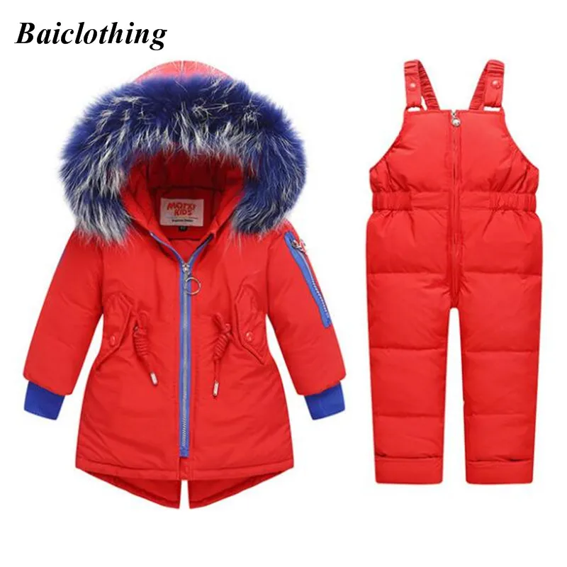 30 градусов Новые Детские Зимний теплый пуховик, пальто для маленьких девочек одежда для детей пальто для мальчиков, парка, Детский костюм для катания на лыжах Снежная одежда комплект - Цвет: Красный