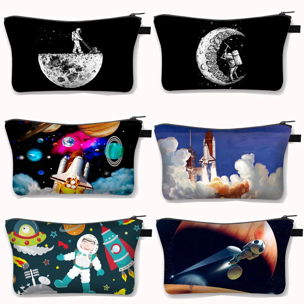 

Mars Spaceship Cosmetic Bag Women Makeup Bags Astronaut Universe Girl Cosmetic Case Ladies Storage Lipstick Holder Bag