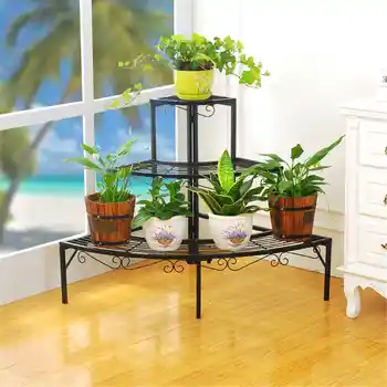 

3 Tier Corner Metal Flower Pots Rack Plant Shelf Step Ladder Display Stair Rack Household Wrought Iron Multi-layer Plant Stand