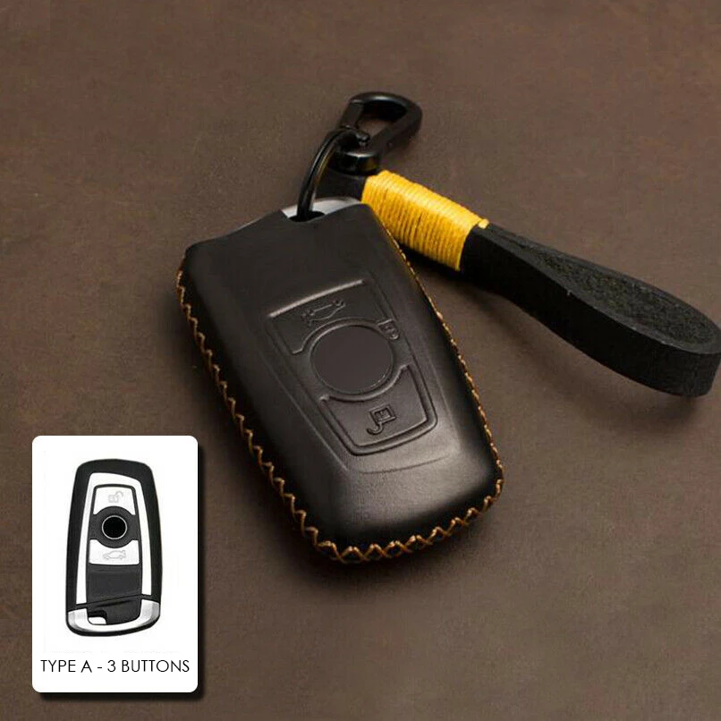 Натуральная кожа ключа автомобиля чехол Обложка сумка Remote Key протектор для BMW F30 F10 F18 118i 320i 1 3 5 7 серия X3 X4 M3 M4 M5 - Название цвета: Type A - Black Gold