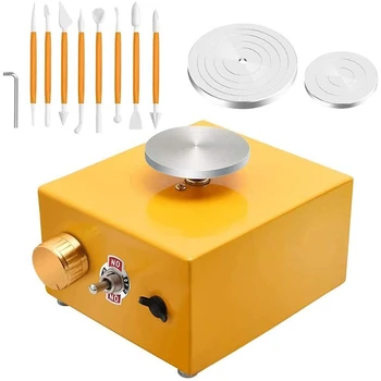 

Electric Pottery Wheel Forming Machine DIY Clay Tools with Tray Ceramic Work Ceramic Clay Art Craft Yellow US Plug