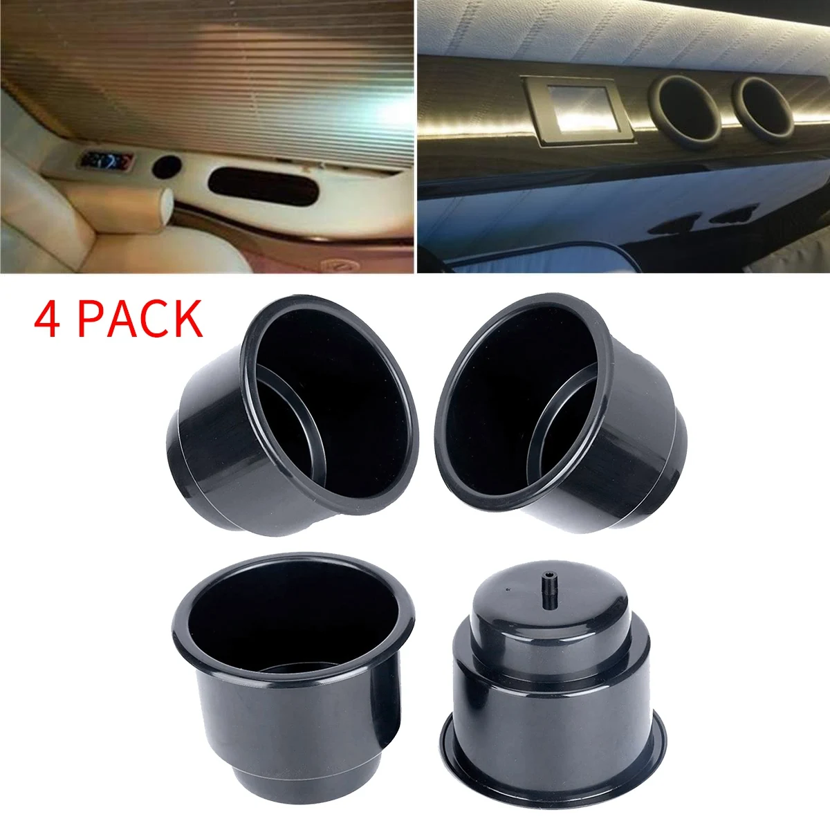 4Pack Recessed Drop in Plastic Cup Drink Can Holder with Drain for Boat
