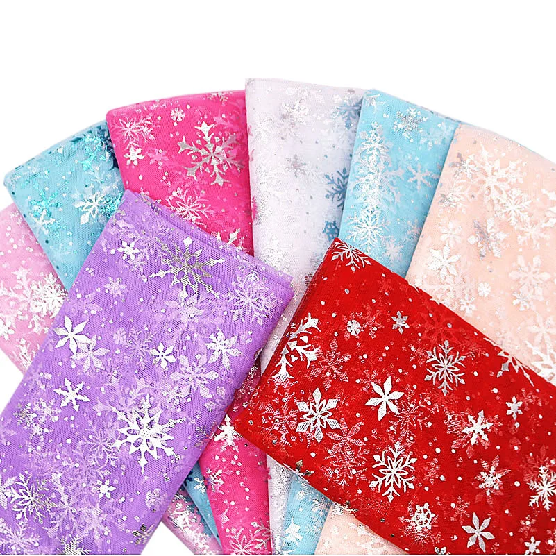 150*100cm Snowflake Tulle Rainbow Silver Snow Star DIY Handmade Fabric for Baby Dress Wedding Birthday Bouquet Supplies