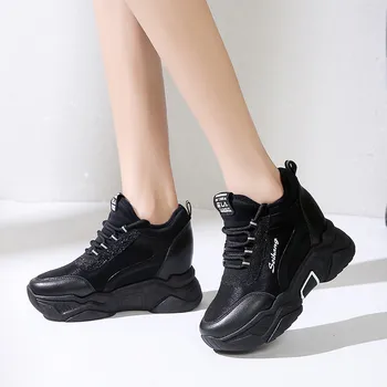

black platform sneakers women chunky heel dad shoes gym jogging shoes women comfortable sneakers high top sport shoes