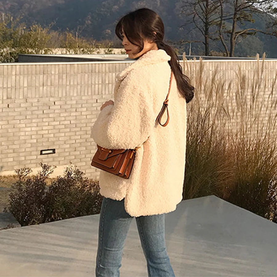 wonderful  Solid Faux Lamb Winter Jackets Women Korean Single-Breated Thicken Jacket Coats Female Harajuku Par