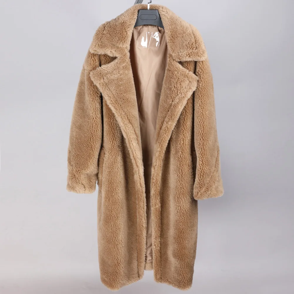 Maomaokong зимнее пальто из натуральной шерсти Овчина длинный плюшевый мишка теплая свободная одежда - Цвет: 1
