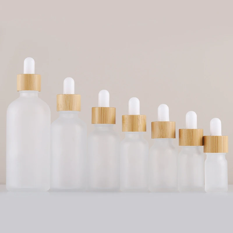 

10Pack 5ml 50ml Empty Frosted Dropper Bottle With Glass Pipette Refillable Pipette Bottle Containers With Bamboo Lid For Perfume
