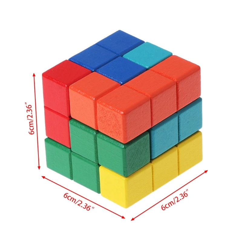 

High Quality Tetris Magic Cube Multi-color 3D Wooden Puzzle Educational Brain Teaser Game