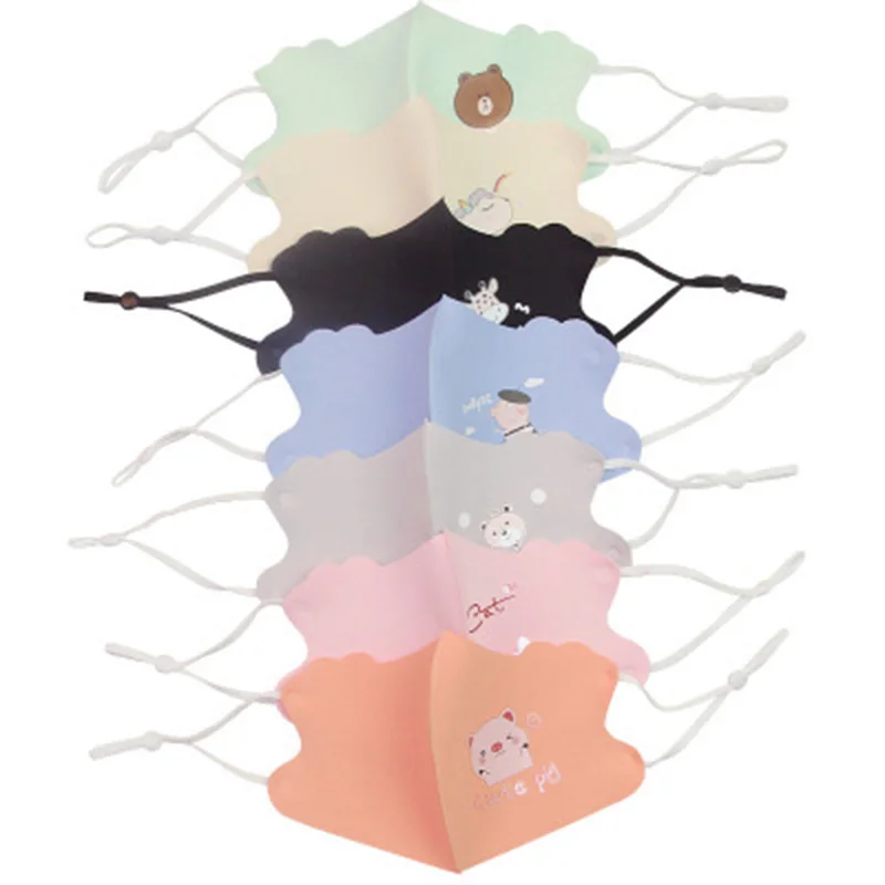 

7 pcs Anti Dust Face Mouth Mask Reusable Ice Silk Breathable Washable Mask Baby Cartoon Dustproof Face Cover Children's Masks