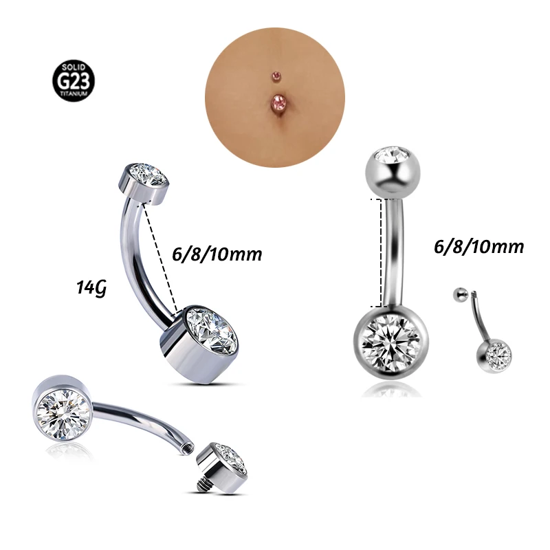 16G 3A CZ Gem for Belly Navel Piercing Ring Body Jewelry Implant Grade Titanium ASTM F136 Internal Thread Belly Button Ring