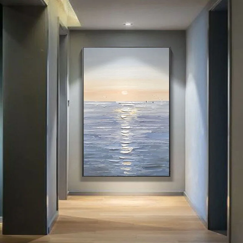 

Ручная роспись абстрактный пейзаж холст Картина маслом Восход солнца вид на море гостиная спальня домашнее искусство стены большого размера без рамки