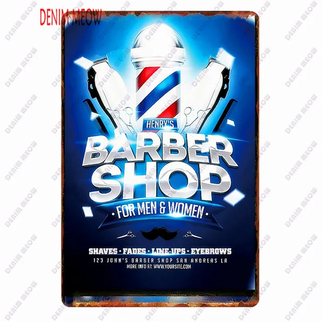 Hair Cutting Retro Plaque Metal Signs BARBER SHOP Vintage Painting Wall Art Posters Cafe Bar Pub Shave & Haircut Home Decor WY28 11
