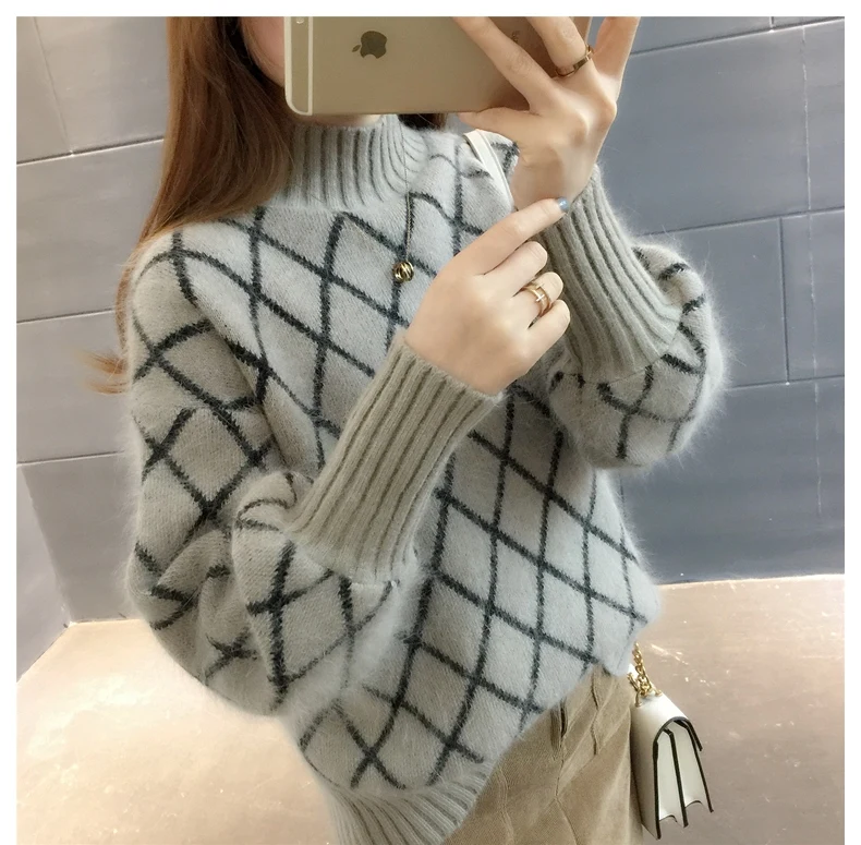 Теплые свитера женский кашемировый свитер с хомутом осенний свободный мягкий полувер модный фонарь рукав женский свитер W1608