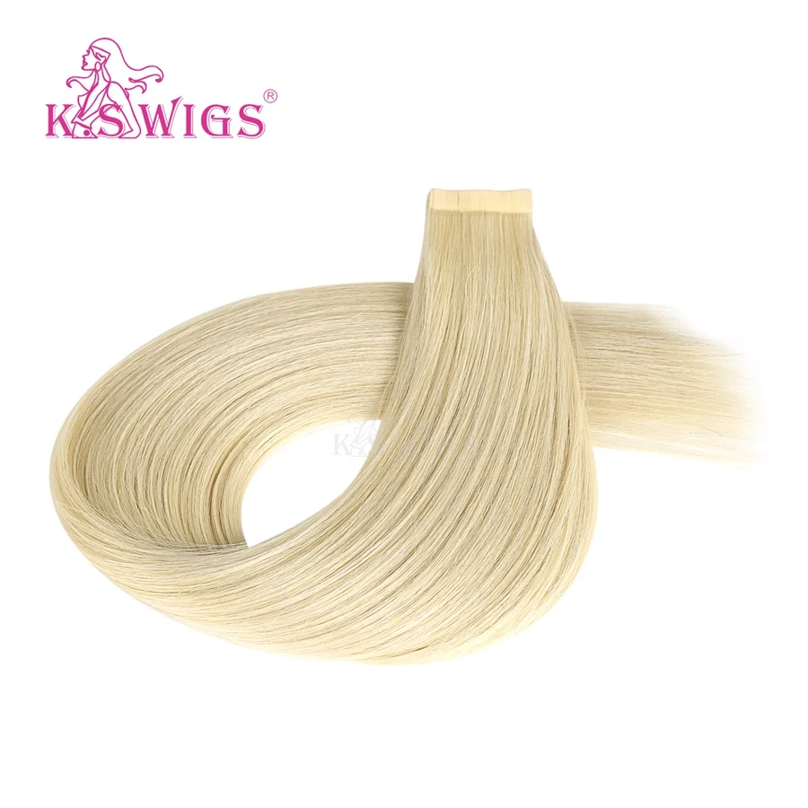 K.S WIGS Luxury Tape In Remy Human Hair Straight Double Drawn Skin Weft Seamless Human Hair Extensions 20'' 50g