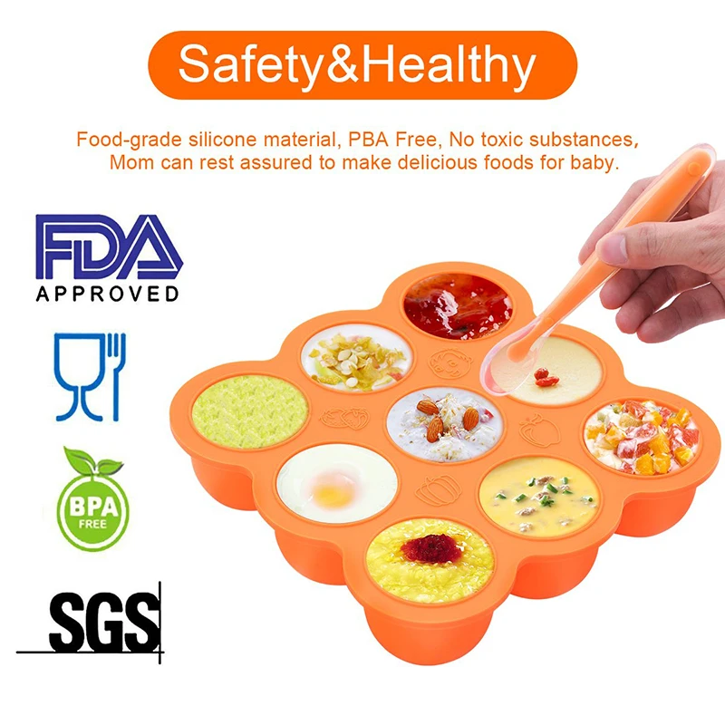 

Baby Food Storage Containers Silicone Food Freezer Trays 9 Large Cup With Clip-On Lids For Homemade Baby Food Safe Reusable