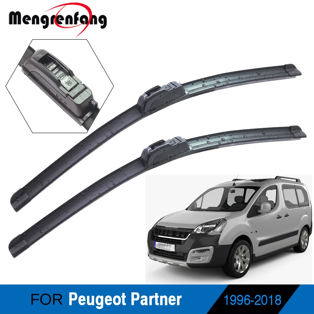 Per Peugeot Partner Accessori Auto Davanti Parabrezza Tergicristallo Lame Di Gomma Morbida Tergicristallo J Hook & Push Button Arms 1996- 2018