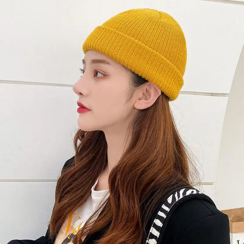 Hats For Women Black Beanie Knitted Hat Winter Men's Hats Women Beanies For Ladies Skullcap Solid Cap Retro Brimless Baggy 2