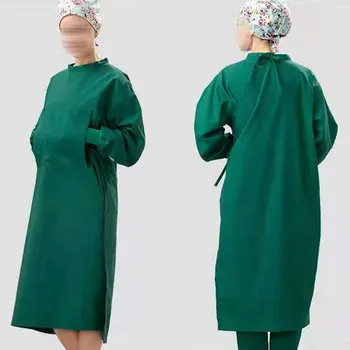 

Cotton Dark Green Surgical Gown With Back Side Open Isolation Clothes Brushes Hand-washing Clothes