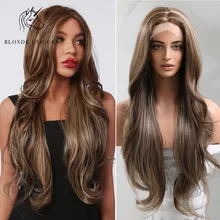 

Blonde Unicorn Lace Part Synthetic Wig Long Wavy Mixed Dark Brown with Highlight Hair Wigs for Black White Women Daily Lace Wigs