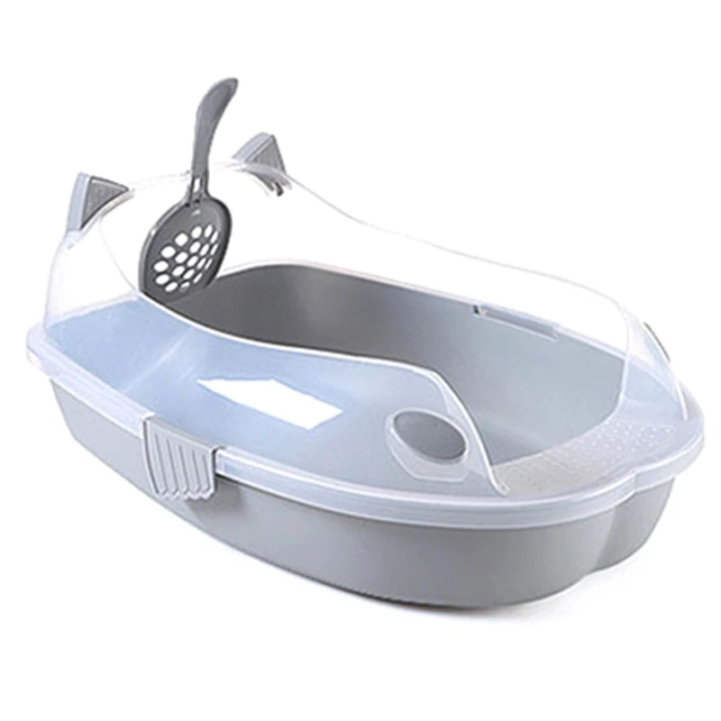

Top-Plastic En-Closed Cat Litter Box Sand Box Cat Shape Bedpan Pet Toilet Anti-Splash Cat Tray Cleaning Accessories Gray