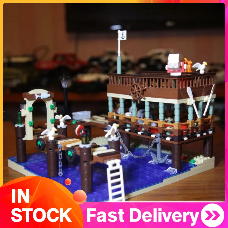 

UG-30101 In Stock 1402pcs Old Fishing House Pier Set Compatible Building Bricks Blocks Moc Toy Child Birthday Gifts blocks