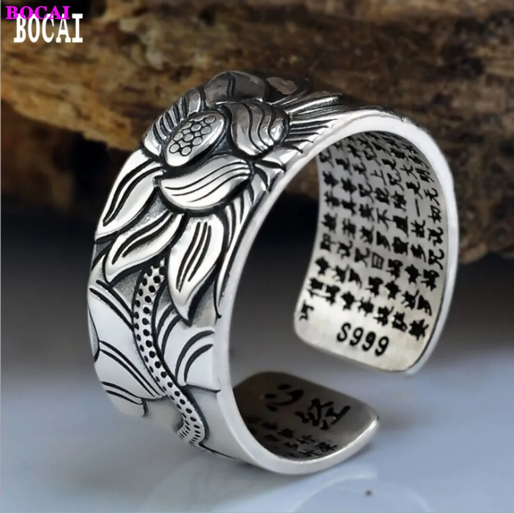 Мужское кольцо в стиле ретро BOCAI S999 из чистого серебра с сердцем лотоса тайское