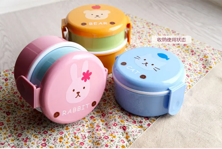 Cute Animal Double-layer Round Mini Lunch Bento Box – The Kawaii