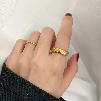 

GHIDBK Minimalist Twisted Titanium Steel Open Rings for Women Statement Irregular Rings Northern Europe Designed Ring Wholesale