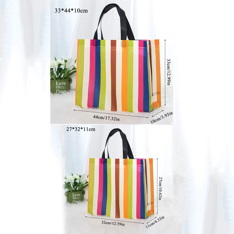 Женская разноцветная многоразовая сумка для покупок, Большая вместительная полосатая дорожная сумка для хранения, женская сумка