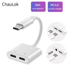 Dual USB Type C Splitter DAC 2 in 1 Audio Fast Charge Type C to 3.5mm Headphone Adapter for Google Pixel Huawei Xiaomi Oneplus