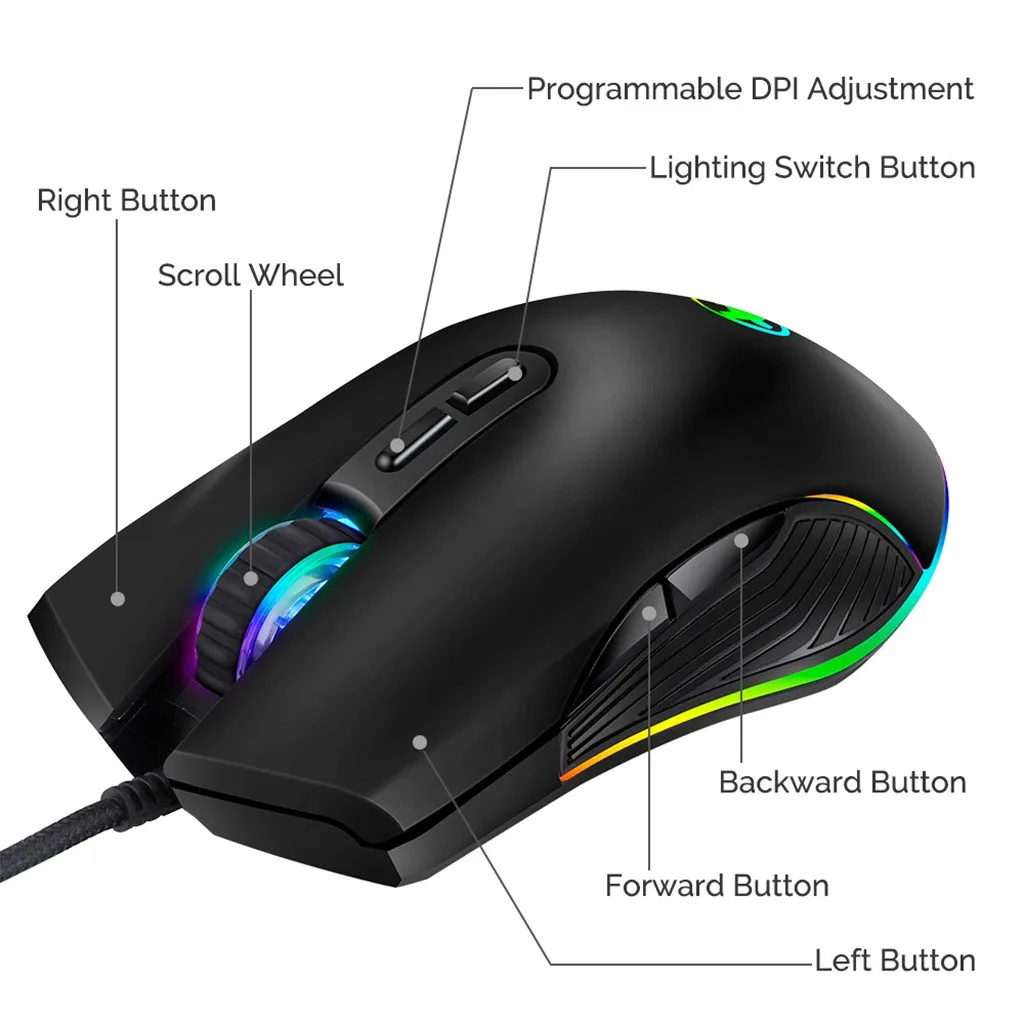 Ouhaobin Проводная мышь USB эргономичная мышь 4 Подсветка до 3200 dpi RGB игровая мышь для компьютерных аксессуаров