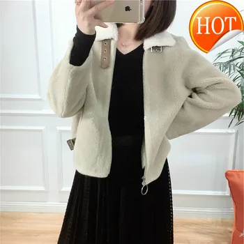 

Coat Real Fur Women Autumn Winter Korean Cute Sheep Fur Jacket Casual Warm Woolen Coat Abrigos Mujer Invierno 2020 YY549
